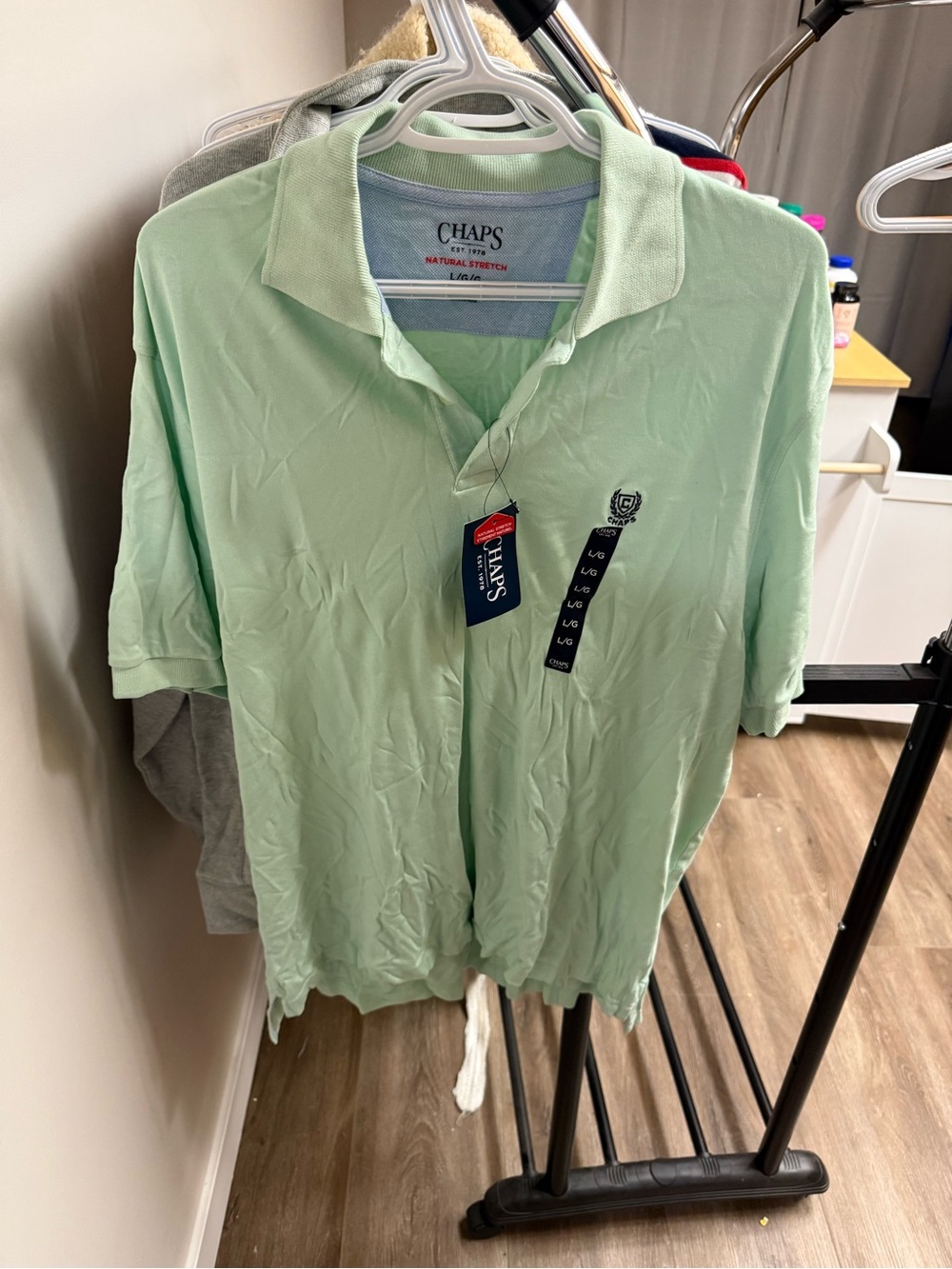 Chaps Men's Light Mint Green Polo Shirt with Embroidered Crest